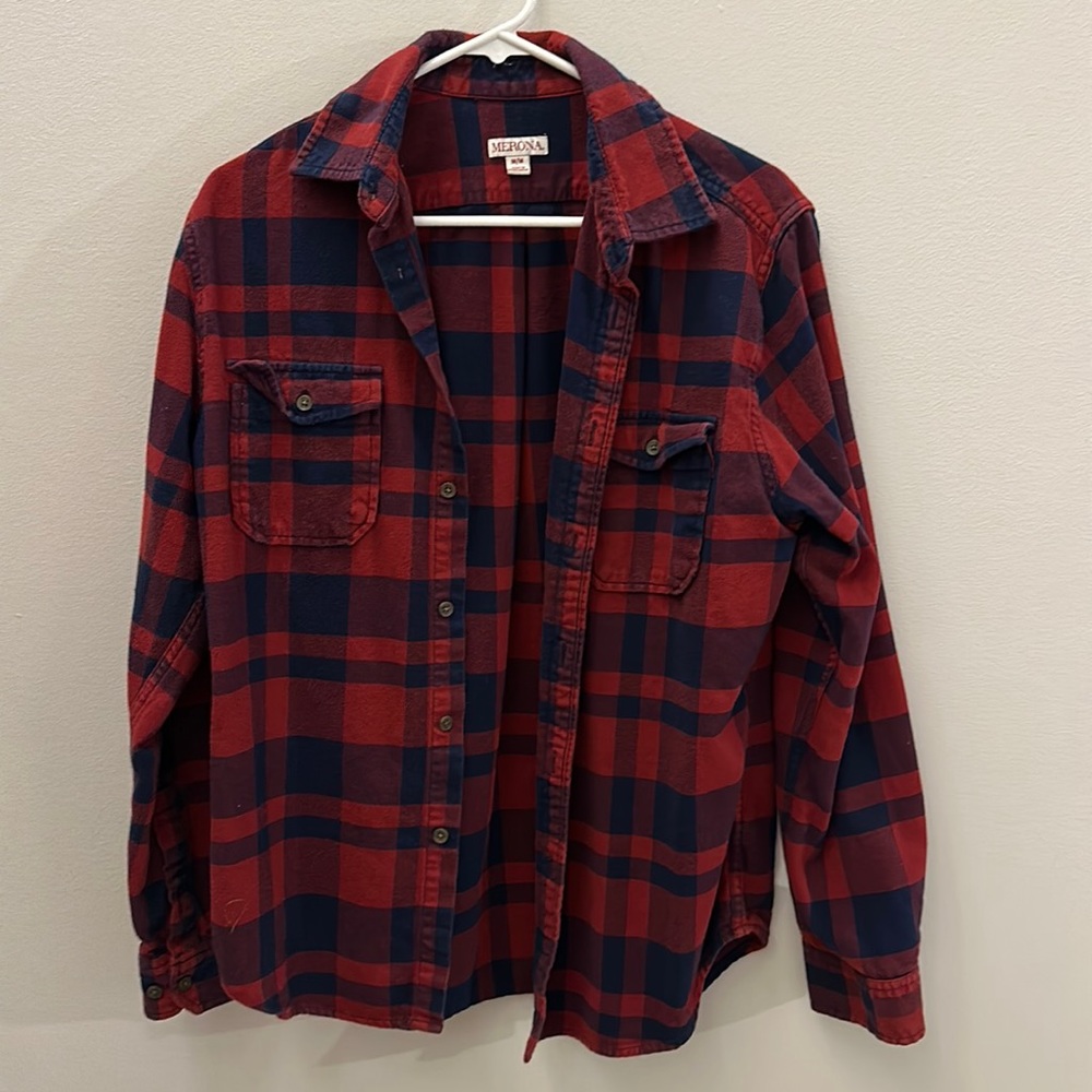 red and navy cotton flannel